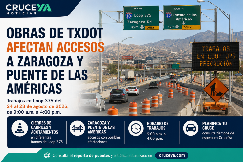 Cierres en Loop 375 afectarán accesos a los puentes Zaragoza y Américas
