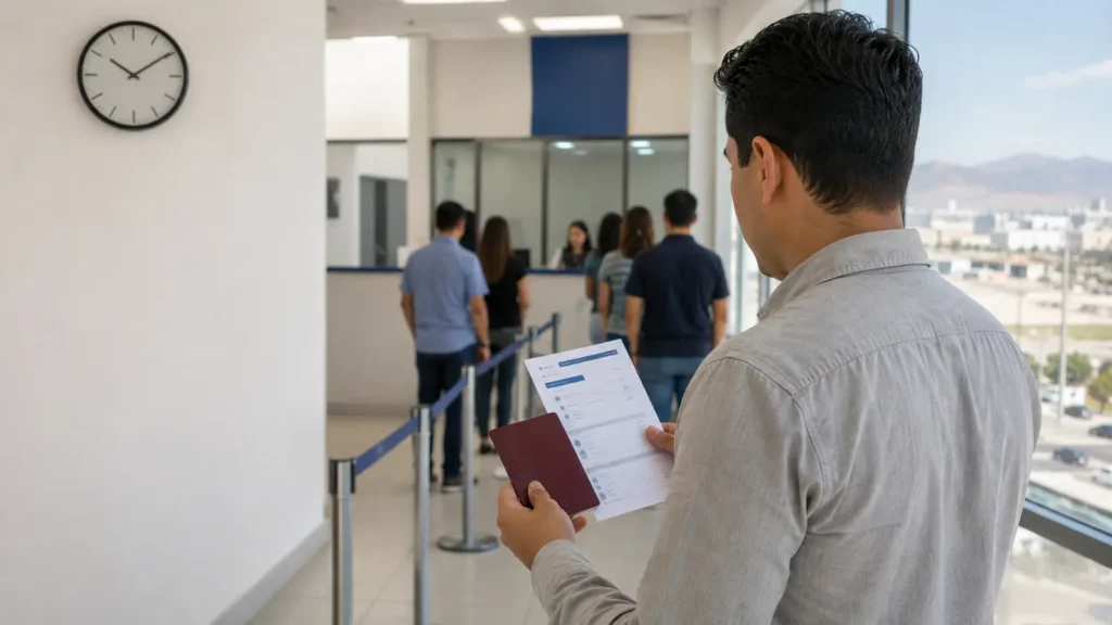 Solicitante espera una entrevista para tramitar una visa estadounidense en México Título de imagen: Citas rápidas para visa estadounidense en México