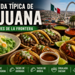 Comida típica de Tijuana con tacos de carne asada, adobada, birria y Ensalada Caesar