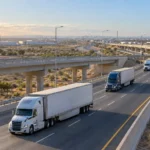 Tractocamiones circulan por el nuevo tramo del Libramiento MEX II en Nuevo Laredo